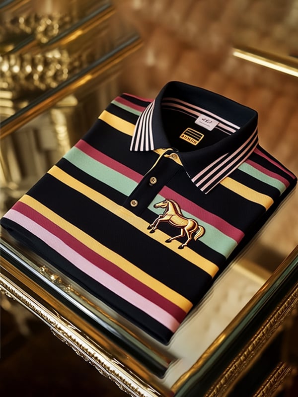 Camisa polo retro ejecutivo rayas estampado de manga larga para hombre