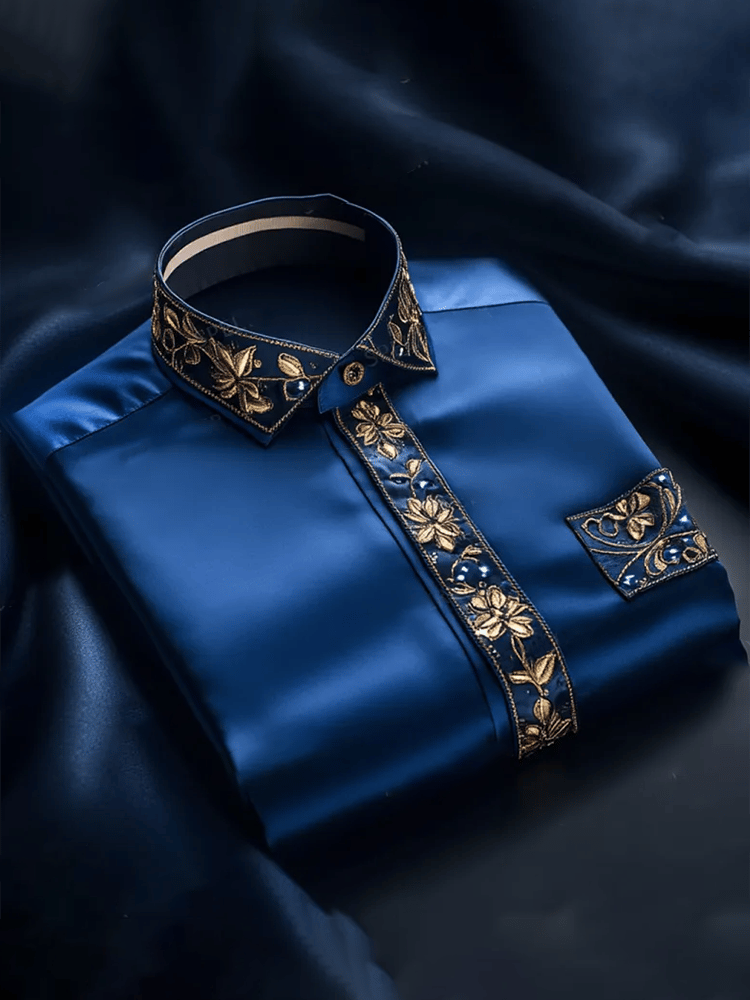 Camisa satén Luxe estampado de manga corta Button para hombre