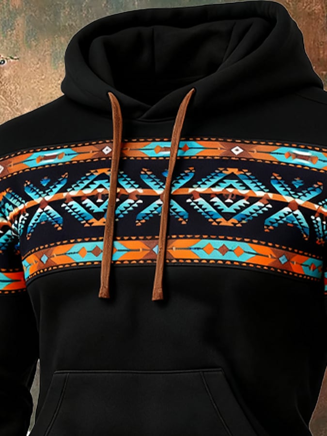 Sudadera vintage Western Ranch Aztec con gorrasucha para hombre