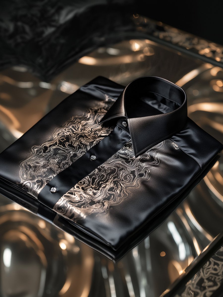 Camisa satén de lujo ejecutivo de manga larga para hombre