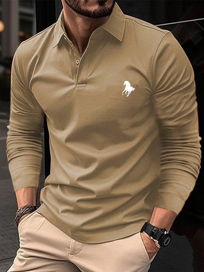 De moda casual de manga larga de color sólido Polo