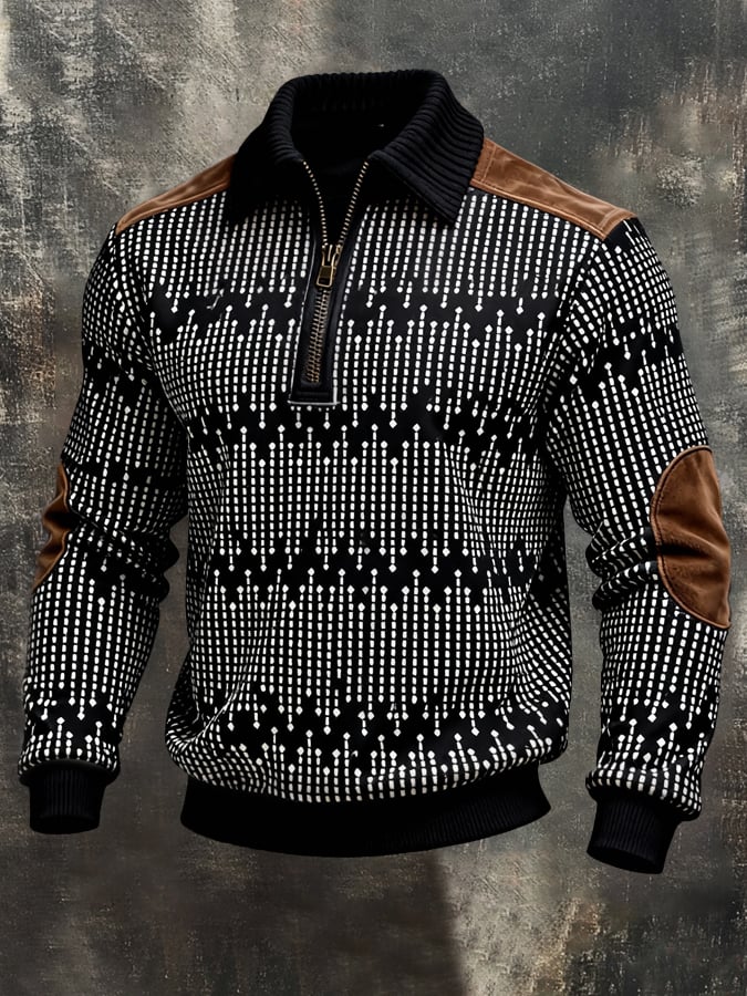 Sudadera retro en bloques de color estampado Color-Blocked con cierre para hombre