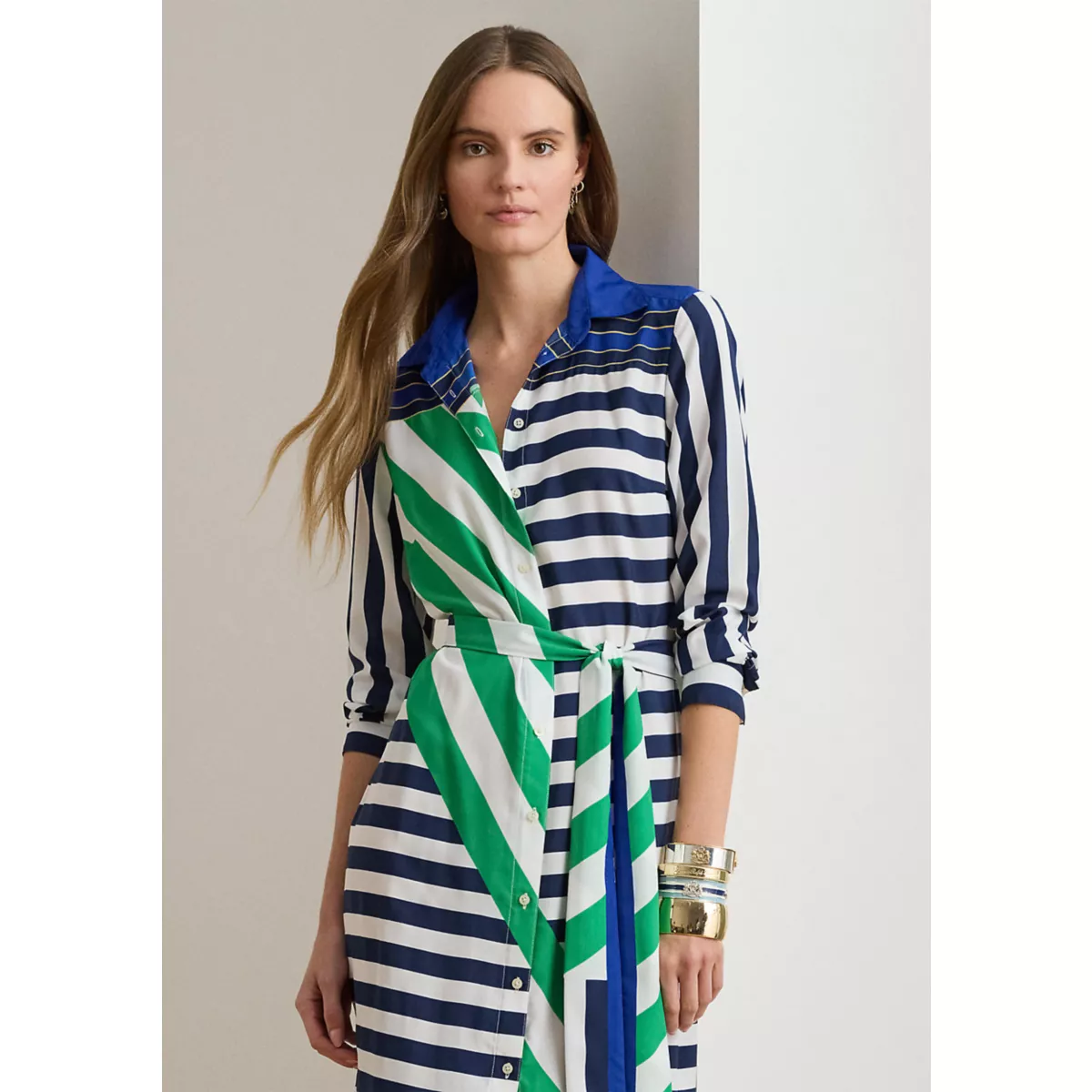 Striped Crepe Shirtdress - 4
