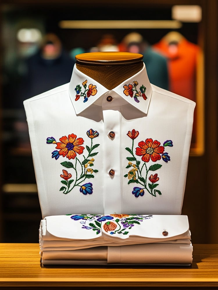 Camisa ejecutivo casual floral solapa de manga corta para hombre