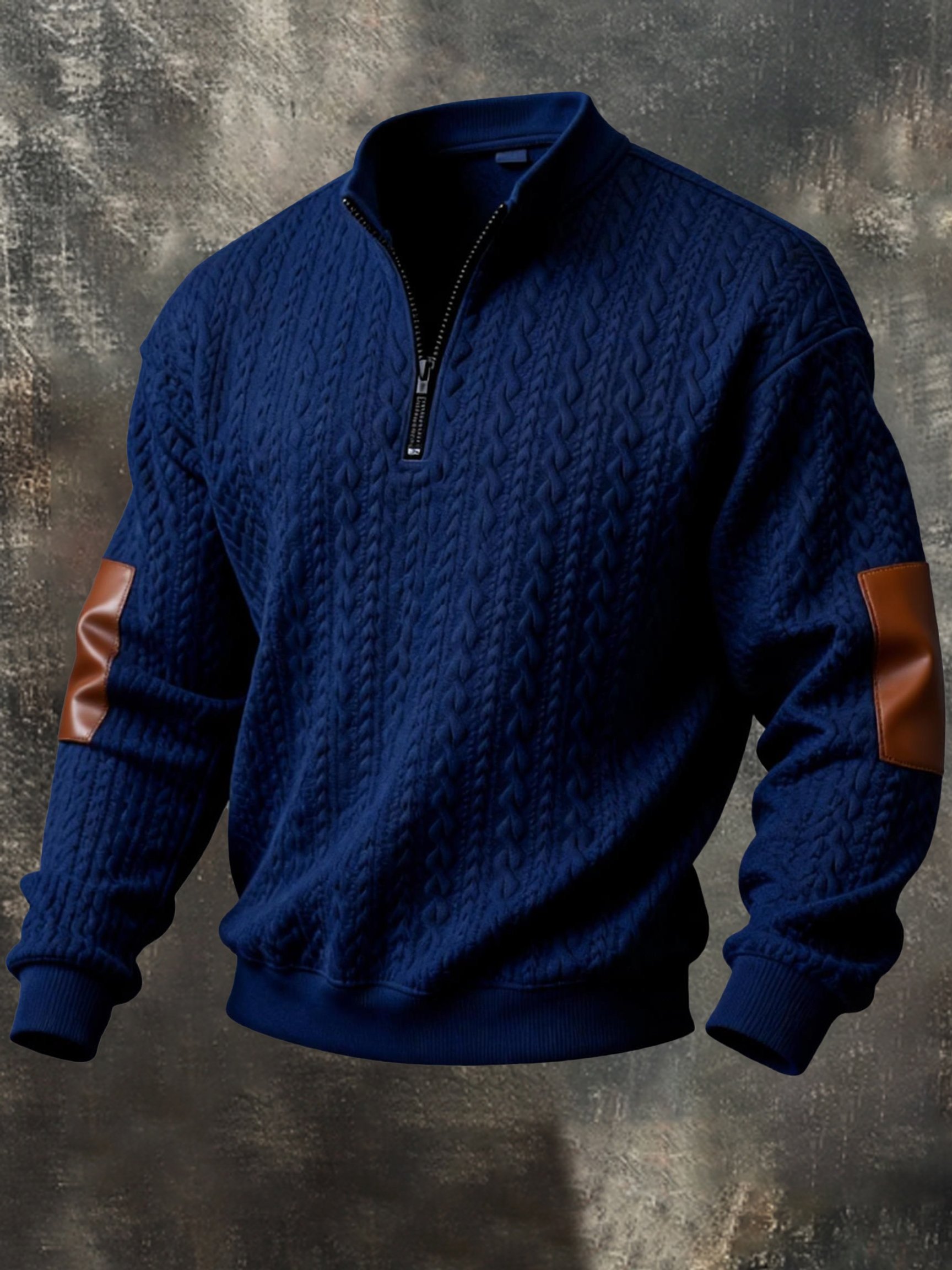Sudadera vintage-Style texturizado cuero Paneling Comfortable con cierre para hombre