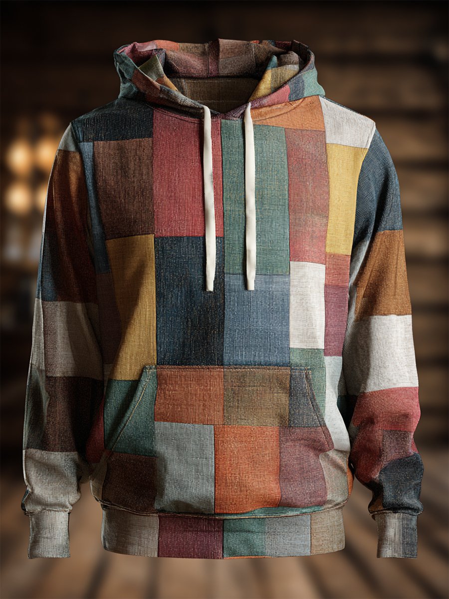 Vintage geométrico Hooded para hombre