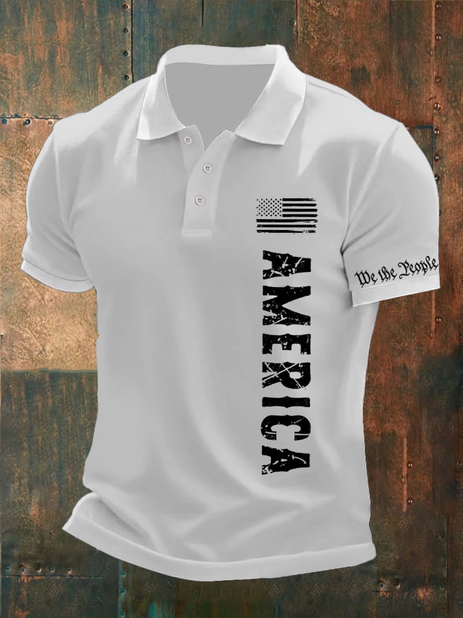 Camisa polo American Flag estampado para hombre