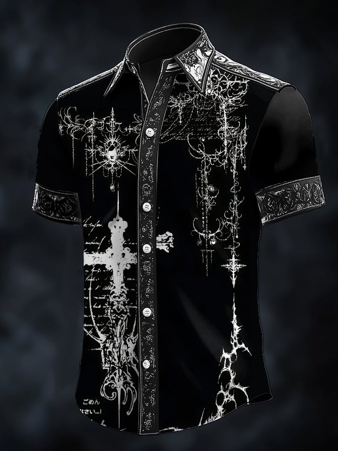 Camisa casual de moda Dark diseño Cross Contrast satén para hombre