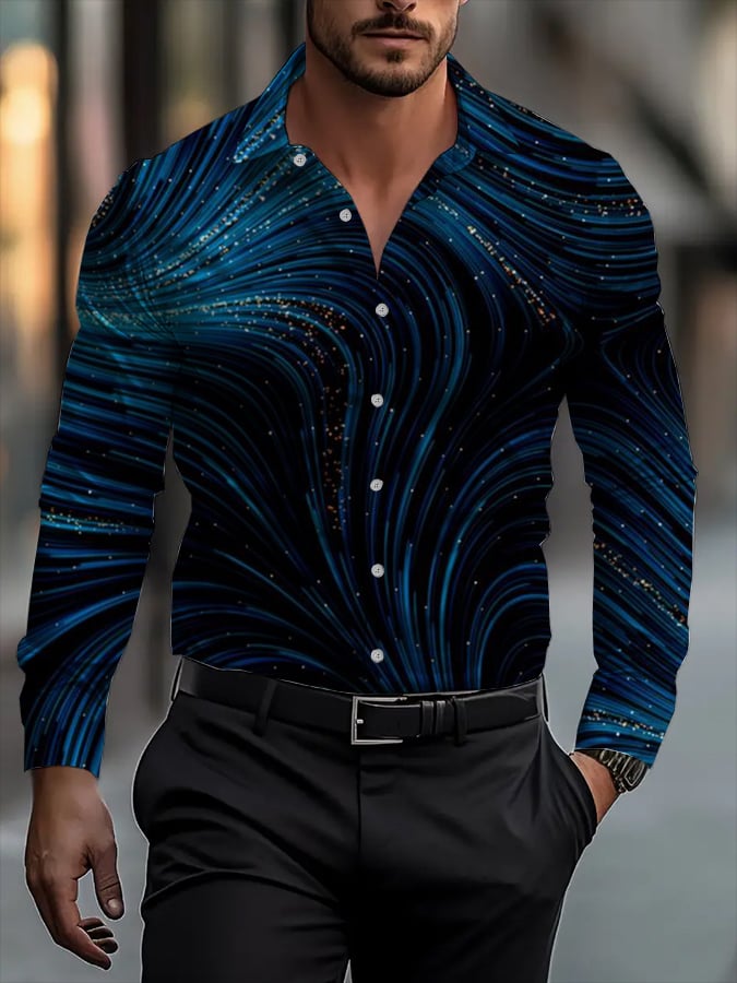 Camisa clásico ejecutivo a cuadros rayas estampado de manga larga para hombre