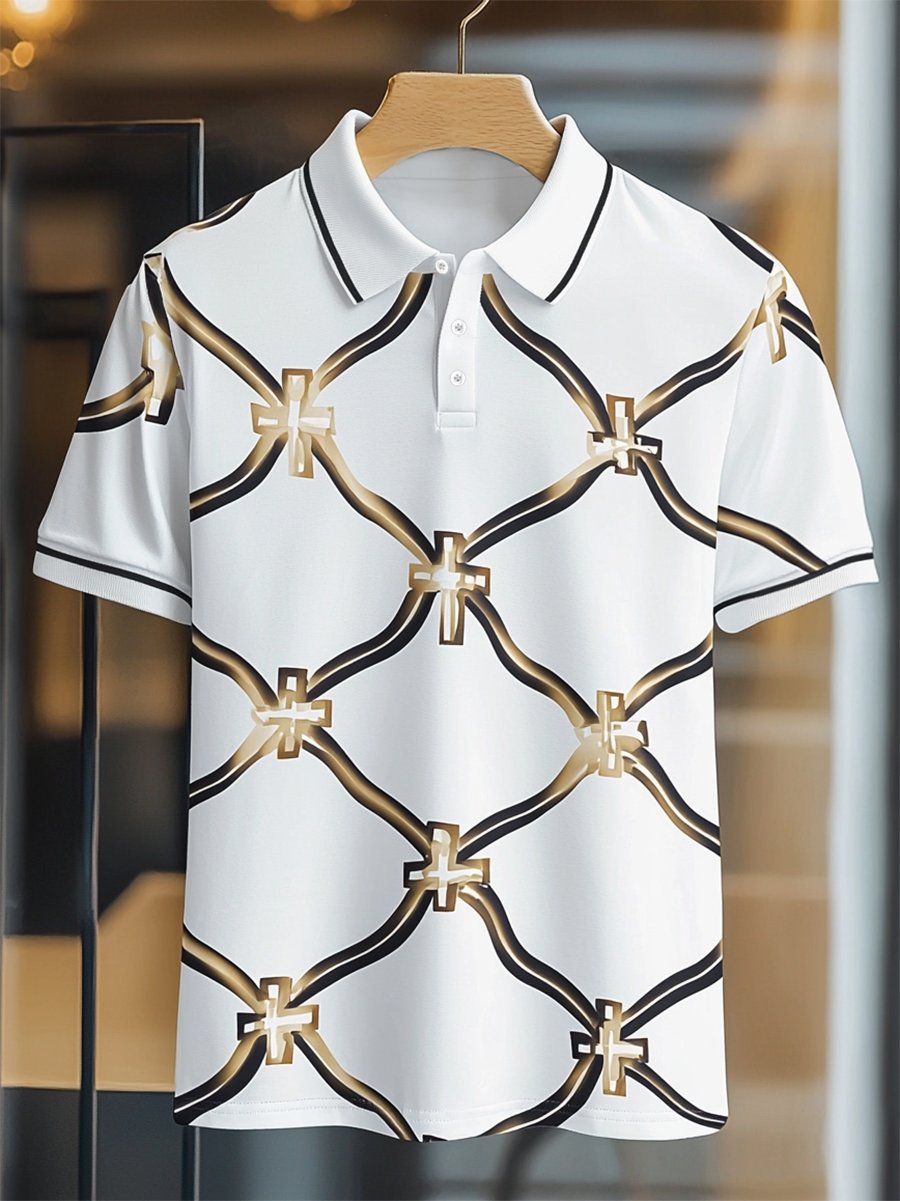 Camisa polo ejecutivo casual Cross Faith Button de manga corta para hombre