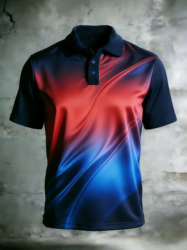 Moisture Wicking degradado Color Abstract rayas de manga corta Golf Polo