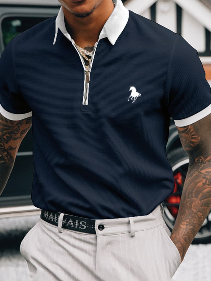 Casual Contrast estampado Polo para hombre