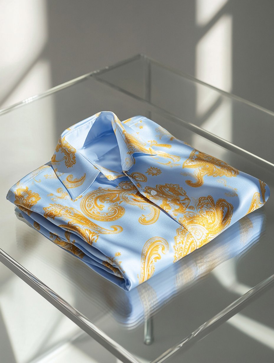 Camisa ejecutivo casual Italy Paisley Old Money solapa de manga corta para hombre