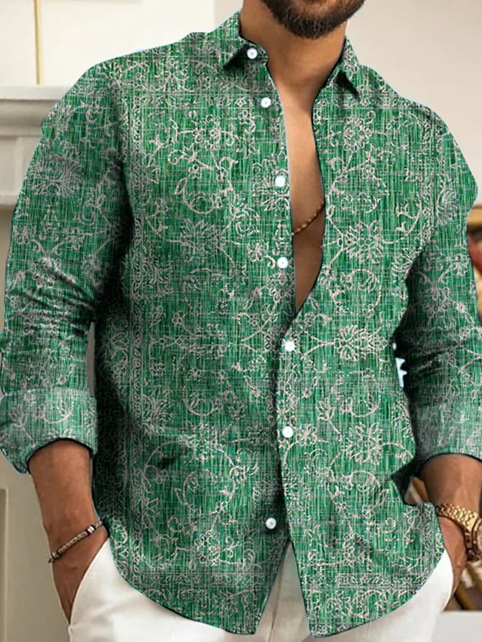 Camisa Ethnic retro Pattern Lapel para hombre