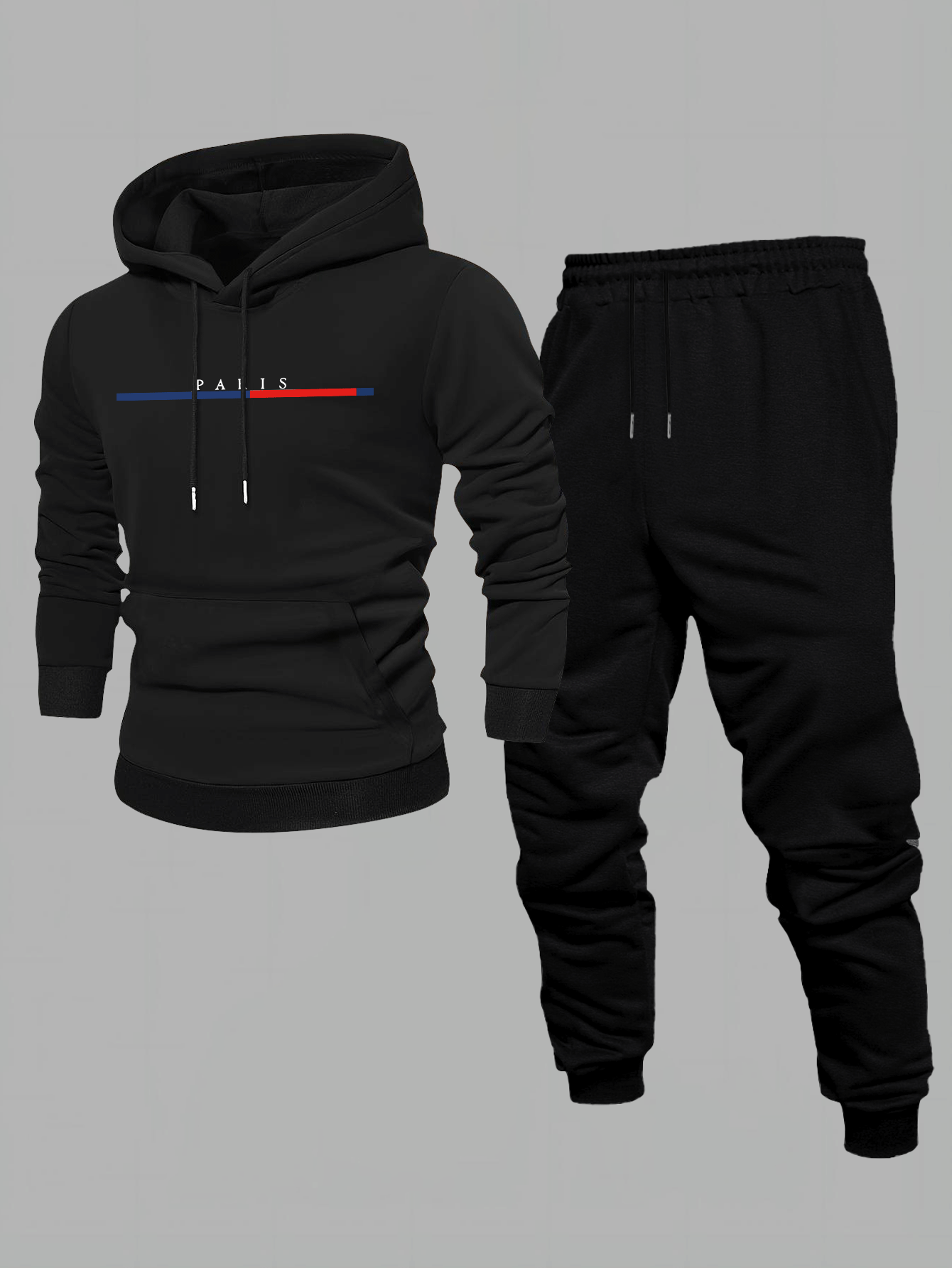 Conjunto de dos piezas casual Color Matching estampado sudadera con capuchas de manga larga sudaderas & Sweatpantalón para hombre