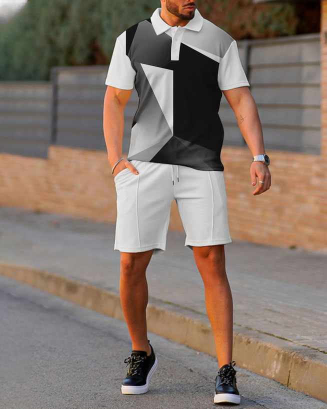 Suitmens Gray Gradient estampado Summer POLO Suit para hombre