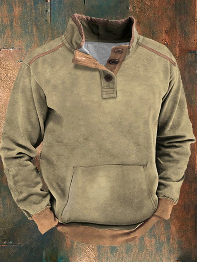 Sudadera casual Button cuello de manga larga para hombre