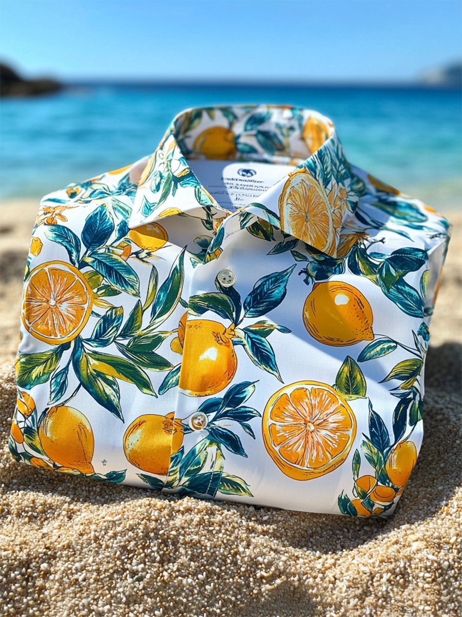 Camisa Lemon estampado de manga larga para hombre