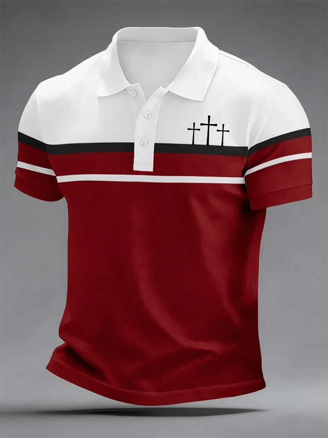 Camisa polo retro Faith Cross estampado casual para hombre