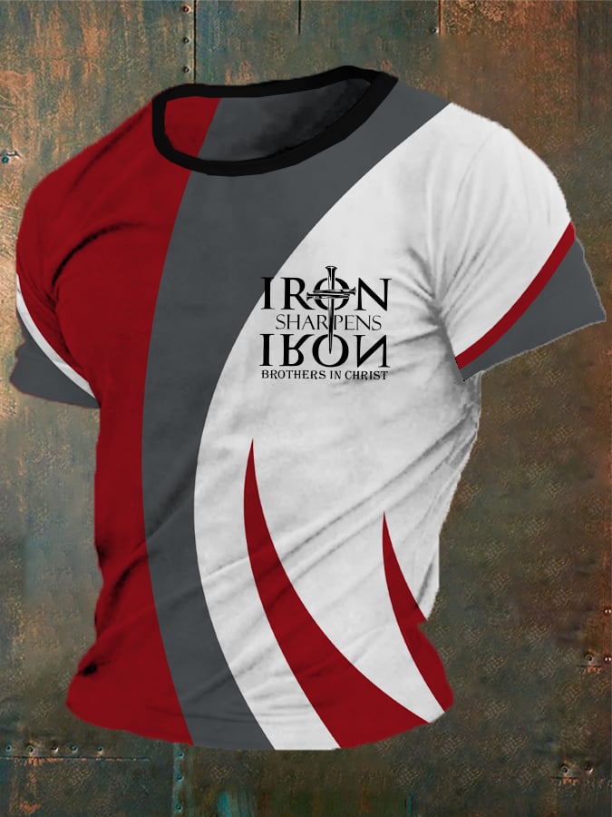 Camiseta vintage with a cross estampado "Faith, iron sharpens iron, brothers in Christ" para hombre