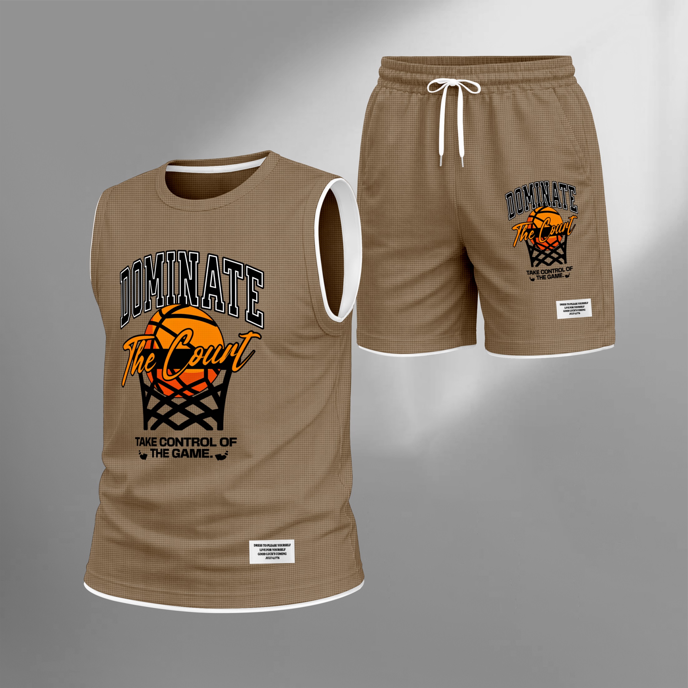 Shorts Basketball Graphic estampado Summer Set Sleeveless Tank Top & Matching Outfit, “Dominate The Court” Letter estampado with Hoop & Ball Design, Lightweight casual Streetwear Athletic Set for Everyday & para trabajoout para hombre