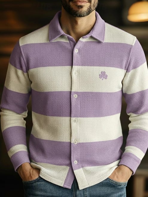 Camisa St. Patrick's Day Shamrock degradado Color Waffle camisa casual camisa de manga larga para hombre