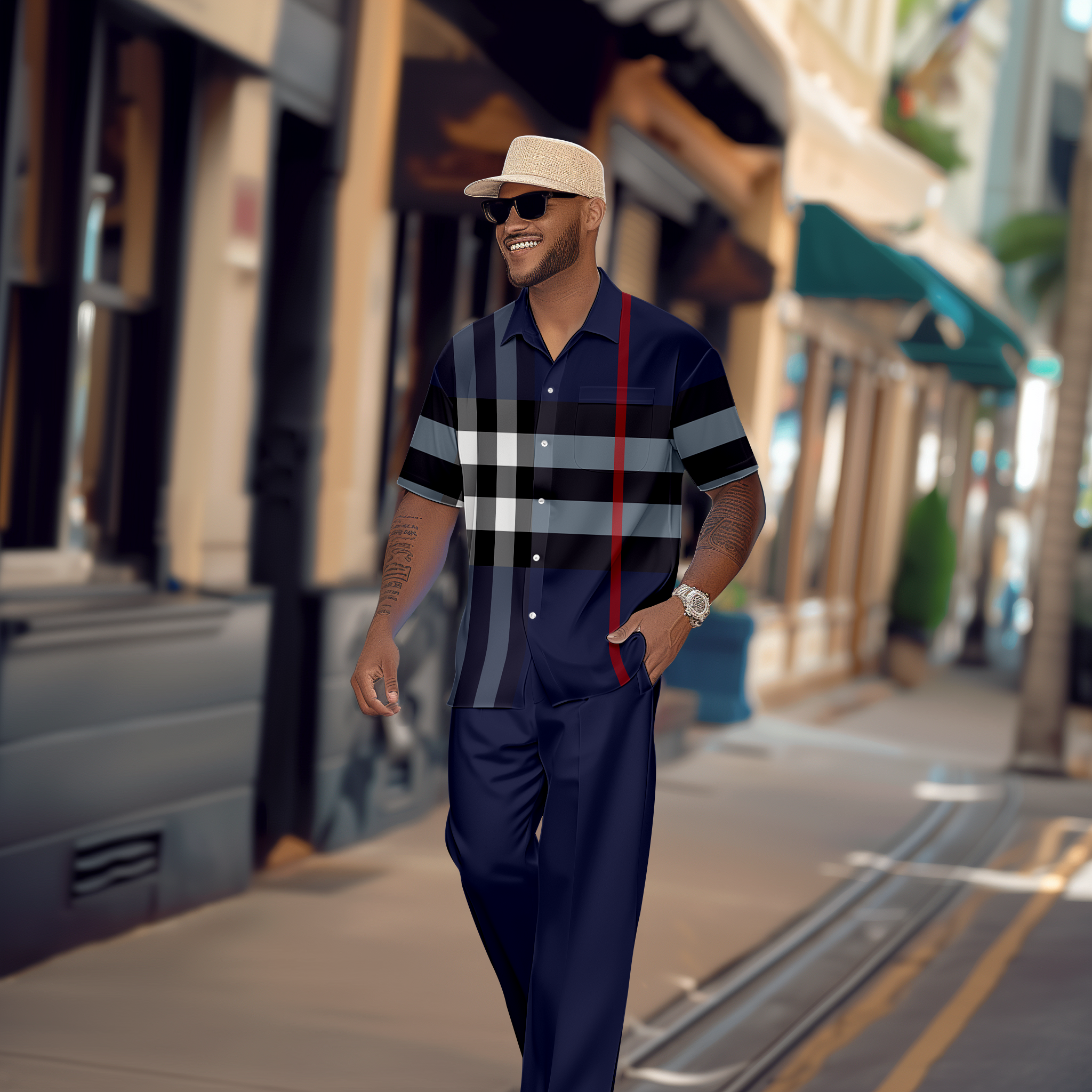 Camisa Gradient en bloques de color de manga corta Walking Suit 1160 para hombre