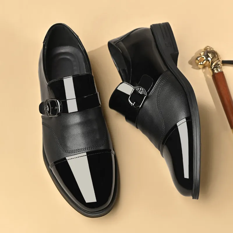 para hombre ejecutivo Patent Leather Shine Cap Toe Metal Buckle Slip On Monk mocasines Dress zapatos