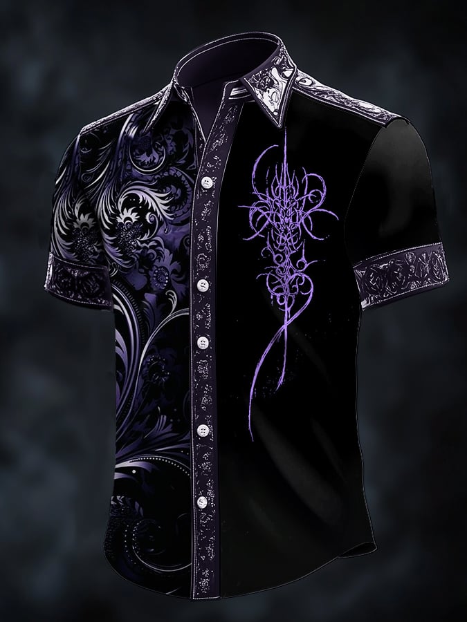 Camisa casual de moda Dark diseño Cross Contrast satén para hombre