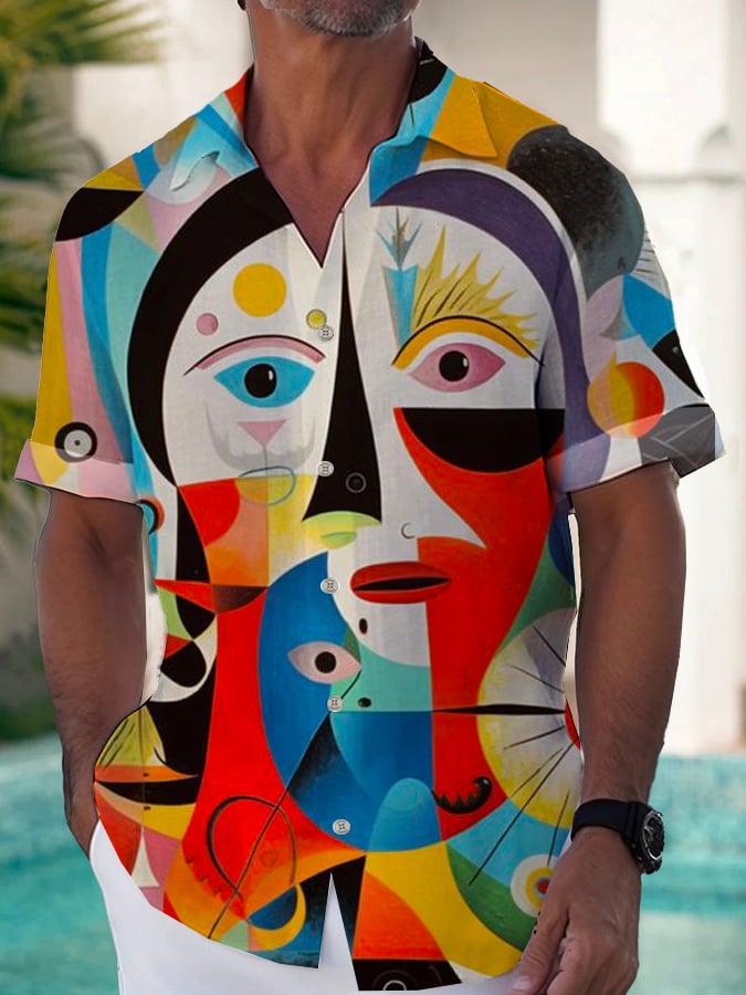 Camisa de moda casual Art estampado de manga corta para hombre