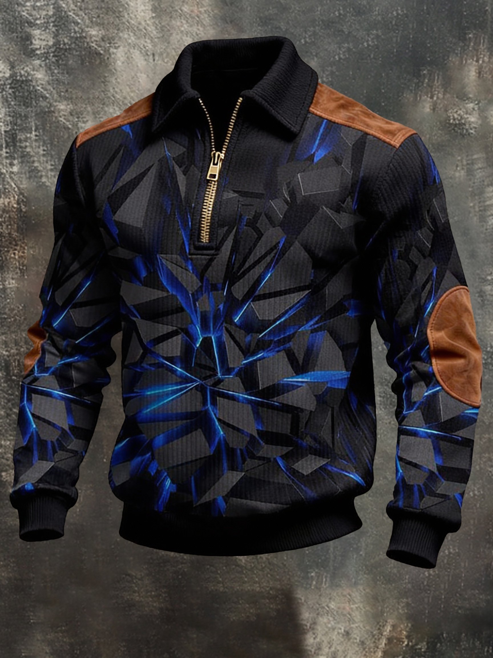 Sudadera de modaable Color-Block estampado con cierre para hombre