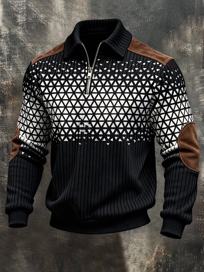 Sudadera retro en bloques de color estampado Color-Blocked con cierre para hombre