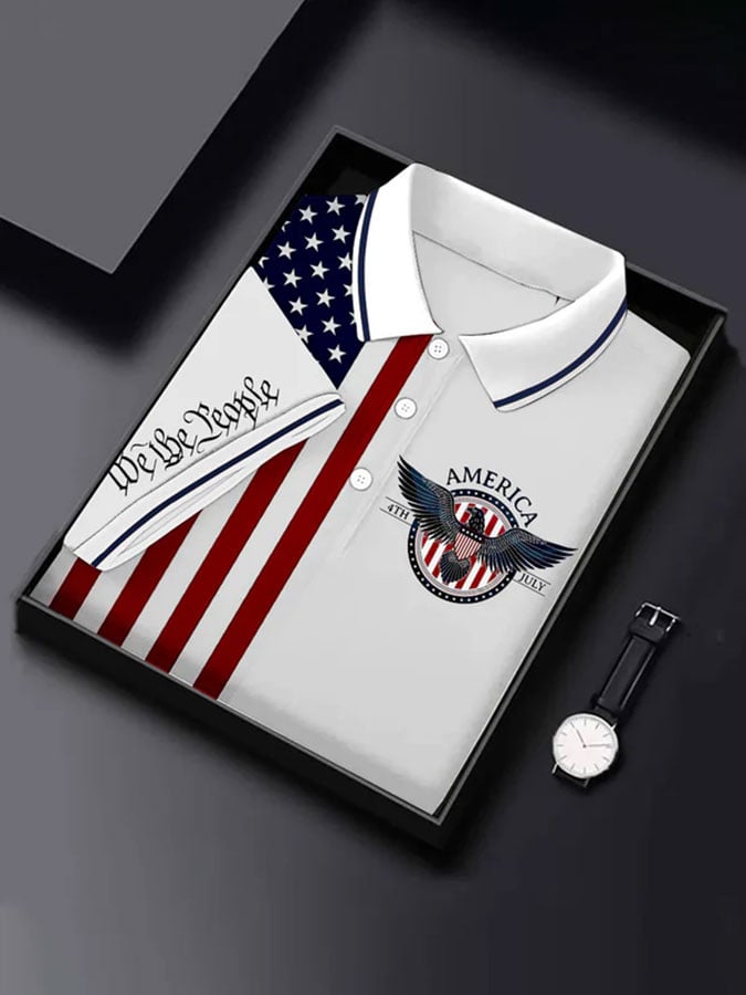 Camisa polo Independence Day Flag WE THE PEOPLE 4TH JULY estampado casual para hombre