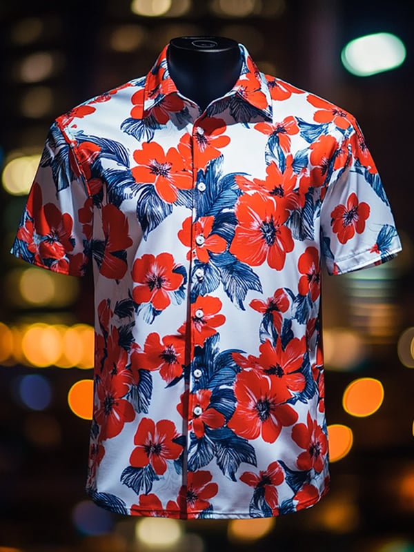 Camisa Beach Vacation floral de manga corta para hombre