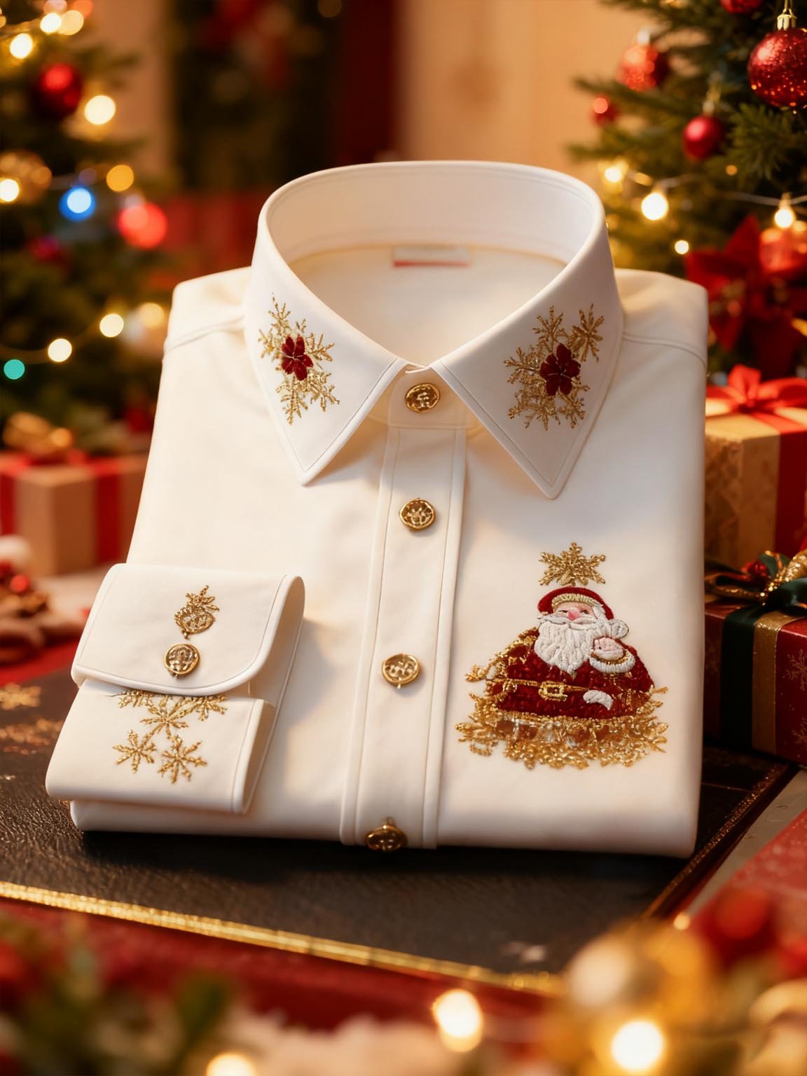 Camisa ejecutivo retro New Year Christmas estampado de manga larga para hombre