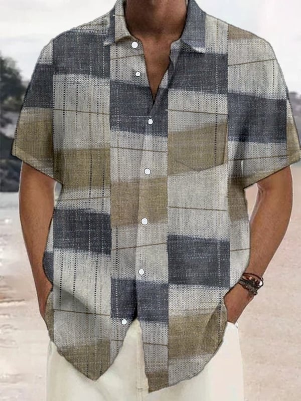 Camisa vintage a cuadros Pocket de manga corta para hombre