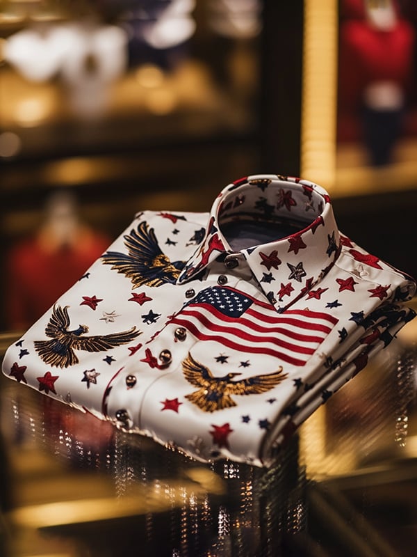 Camisa satén Luxe Independence Day de manga larga con botones para hombre