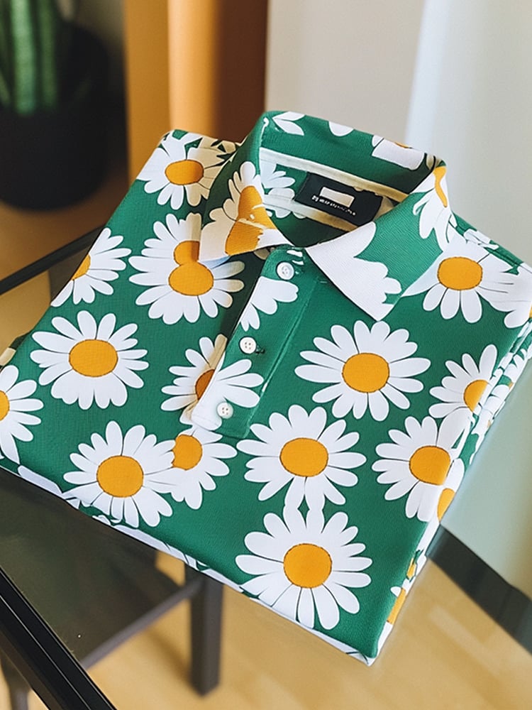 Camisa polo ejecutivo casual Daisy Button de manga corta para hombre