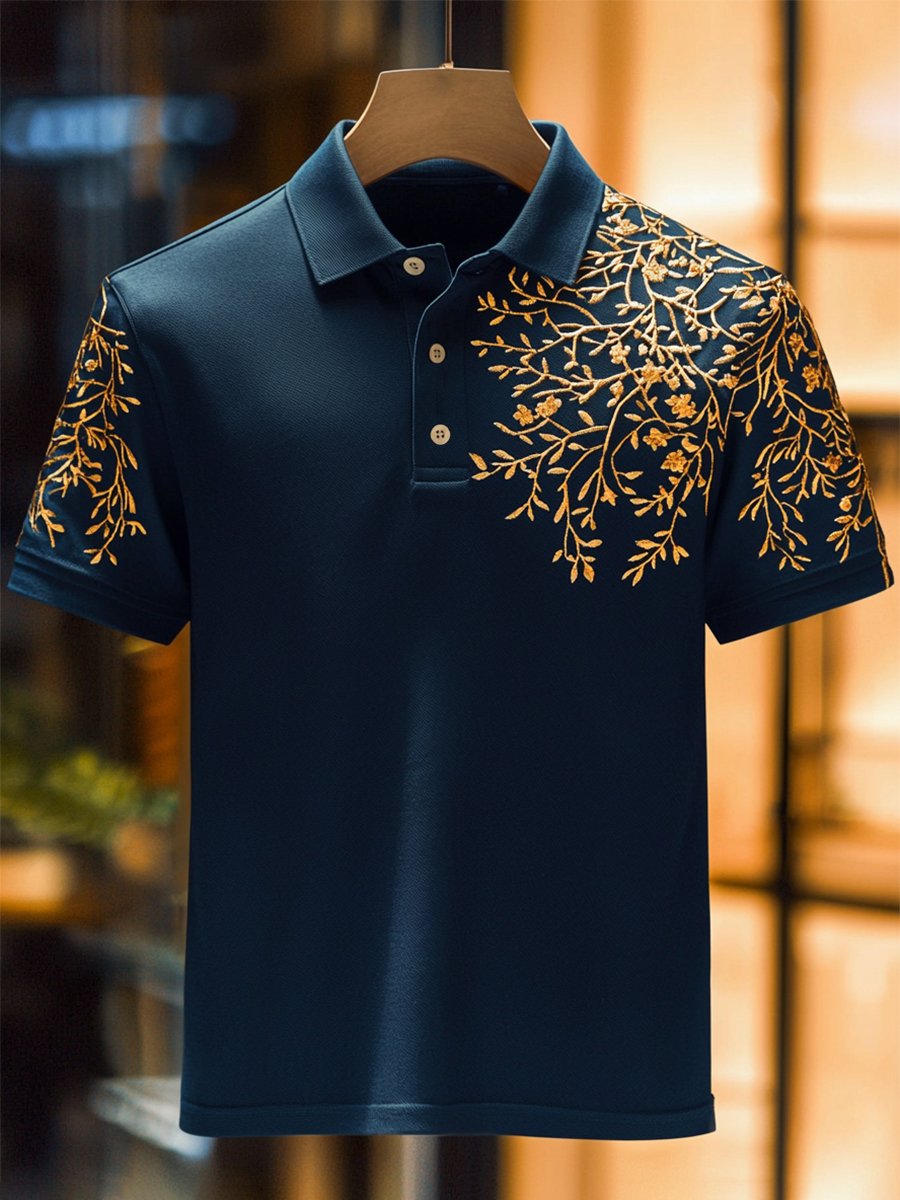 Camisa polo casual Festival Court estampado Button de manga corta para hombre