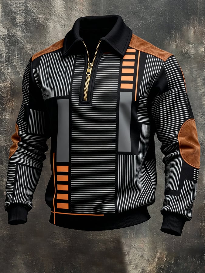 Sudadera retro en bloques de color estampado cierre para hombre