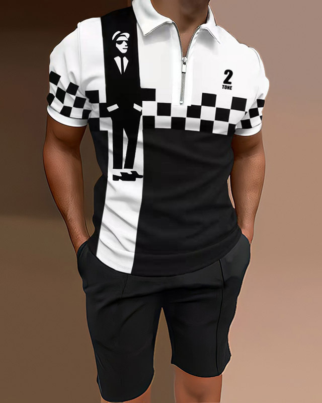 Conjunto de dos piezas camisa polos casual Colorblock para hombre
