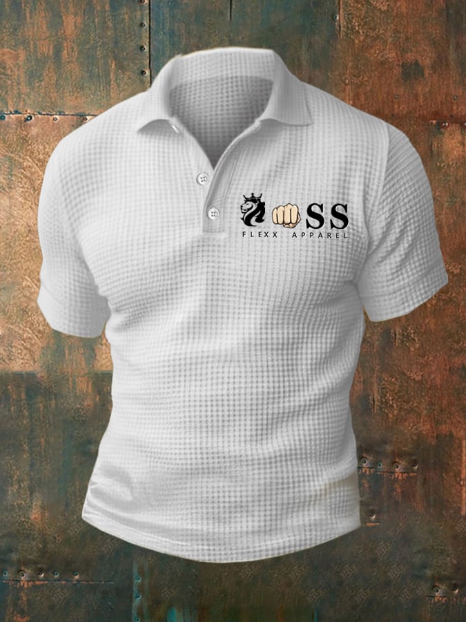 Camisa polo casual Waffle de manga corta para hombre