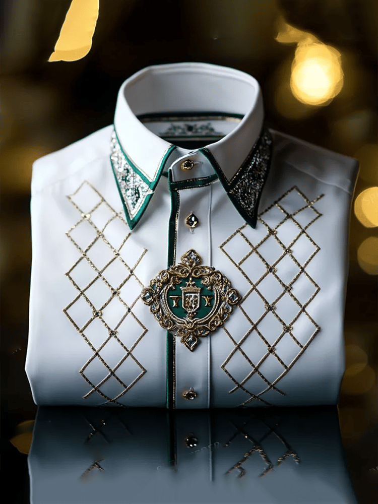 Camisa satén Luxe estampado de manga corta Button para hombre