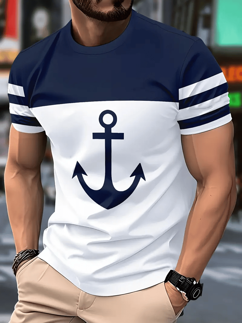 Camiseta ejecutivo rayas Logo estampado de manga corta para hombre