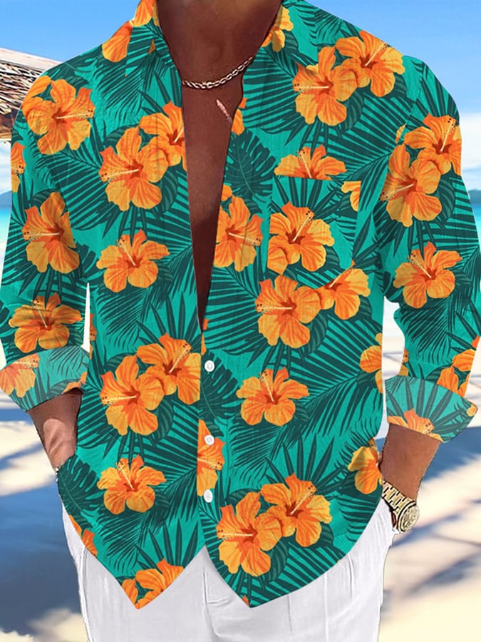 Camisa casual Hawaiian estampado Lapel para hombre