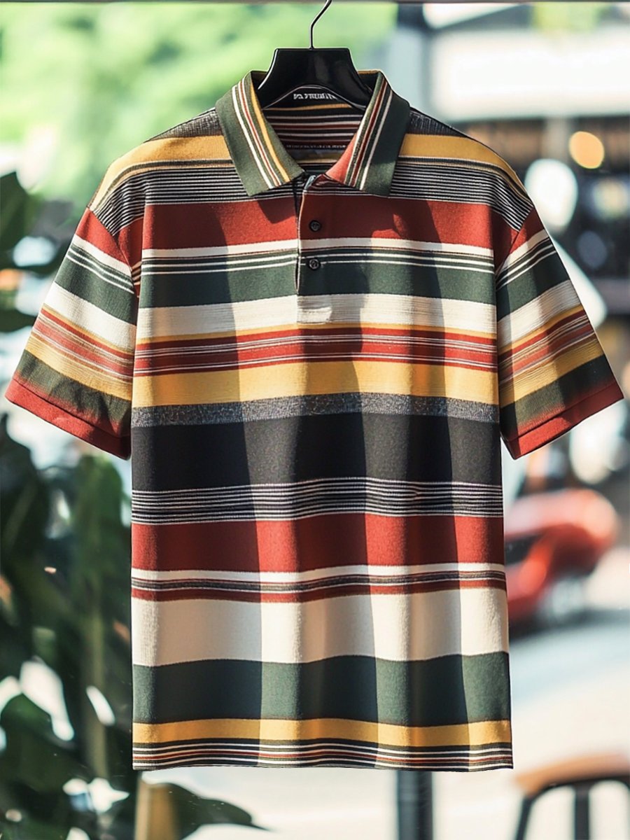 Camisa polo ejecutivo casual rayas estampado Button de manga corta para hombre