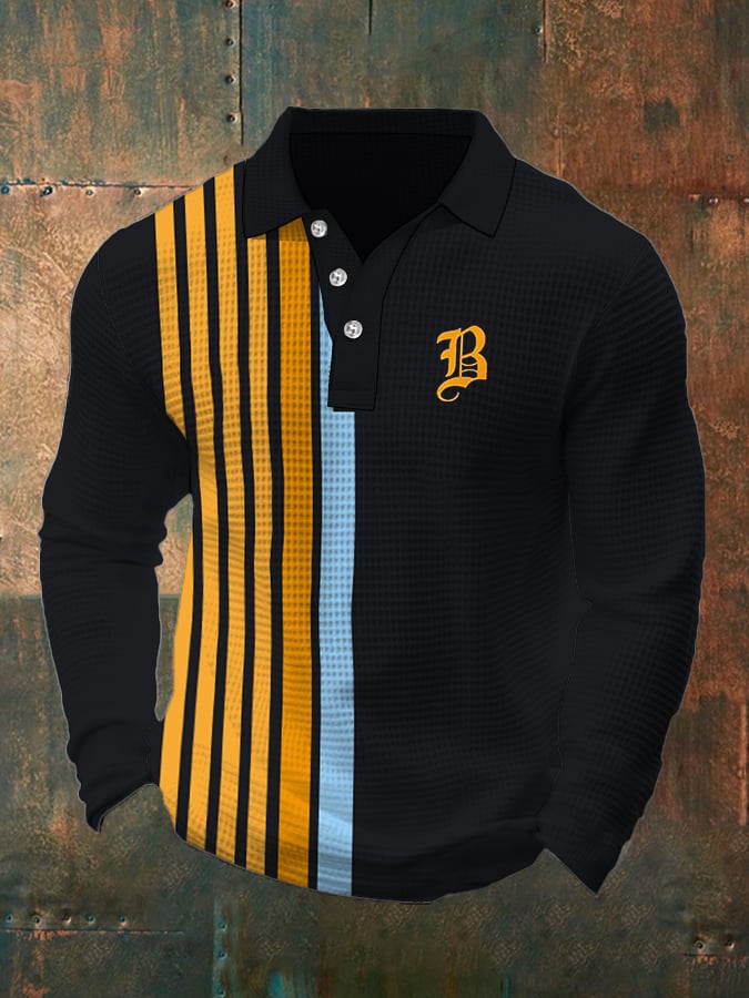Camiseta retro Waffle Color Stitching solapa para hombre