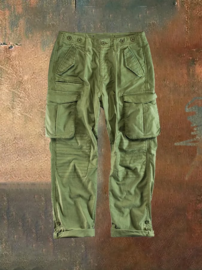 Pantalón vintage para exterior Multi-bolsillo casual para hombre