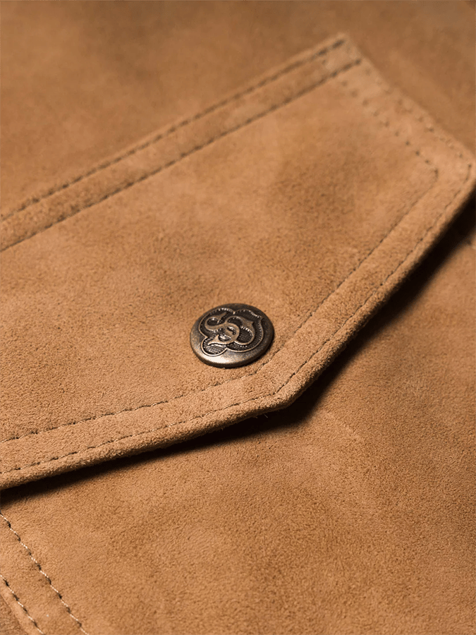 Chaqueta vintage gamuza Multi-bolsillo solapa para exterior para hombre