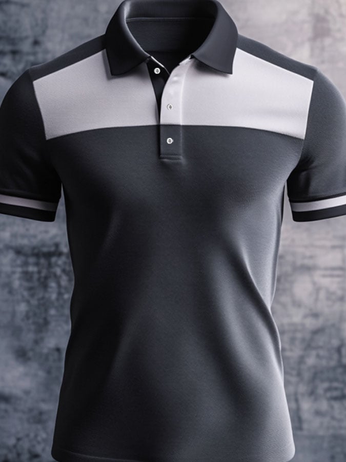 Camisa polo casual clásico Contrast Color estampado ejecutivo de manga corta para hombre